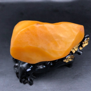 新疆克拉玛依乌尔禾戈壁籽料黄色金丝玉彩玉天然原石小摆件1-52