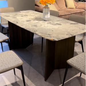 天然大理石餐桌意式极简现代简约马肚边可改石面定制尺寸长餐台
