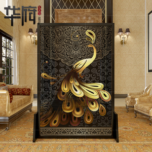 屏风移动布艺孔雀