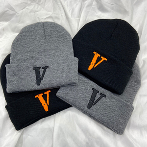 vlone经典款刺绣大v字母毛线帽秋冬情侣保暖街头针织帽冷帽潮牌