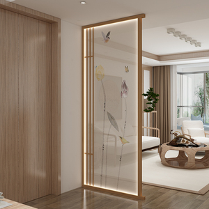 新中式实木发光进门客厅屏风隔断镂空遮挡玄关小户型装饰纱屏隔断