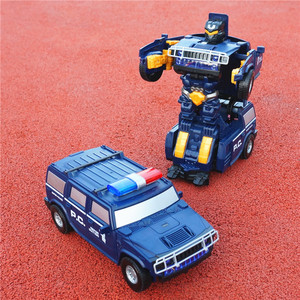 变形玩具汽车机器人金刚悍马警车模型电动万向旋转灯光音乐小男孩