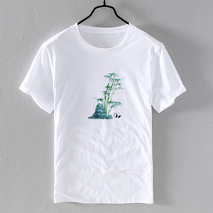 中国风竹子印花休闲男短袖t恤宽松打底舒适水墨体恤衣服纯棉复古