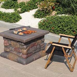 生蚝烧烤炉家用木炭石头烧烤架户外室外烤肉炉庭院烧烤炉烤火炉