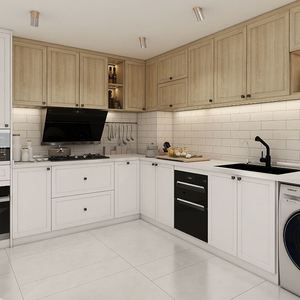 青岛橱柜定制现代简约轻奢石英石台面厨柜一体式厨房灶台整体橱柜