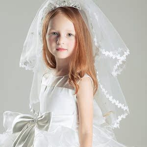 儿童皇冠头纱头饰女童生日宝宝发饰花童婚纱礼服白色公主头纱皇冠