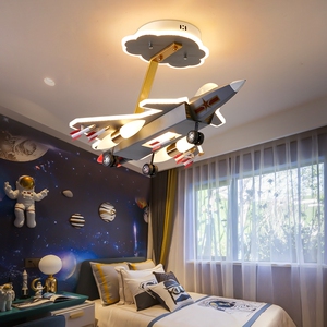 歼20飞机灯儿童房男孩卧室创意护扇灯炫酷智能模型战斗机吸顶灯