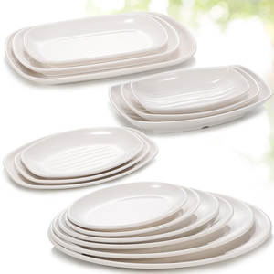 密胺盘子白色椭圆长方形塑料肠粉盘碟子火锅餐具烧烤菜盘仿瓷商用