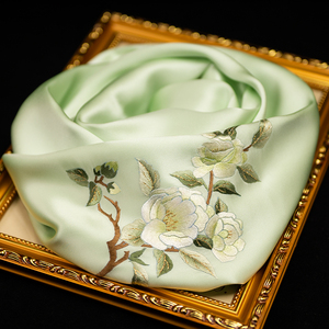 苏州丝绸围巾手工绣花丝巾百搭旗袍女春秋披肩中国风真丝刺绣礼品