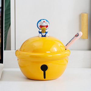 可爱卡通哆啦A梦泡面碗学生餐具碗筷大号方便面碗饭盒不锈钢汤勺
