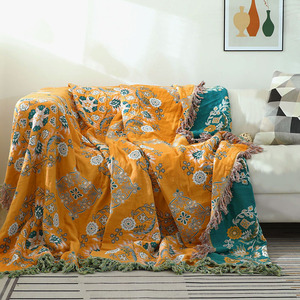 YENLN纯棉四层纱布花语沙发巾花卉欧式简约沙发垫沙发毯毛巾被