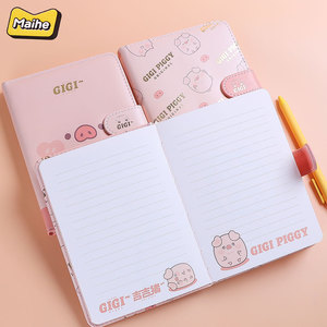 吉吉猪儿童磁扣本pu封面笔记本手帐本女孩线装硬面抄通用书写手账本网