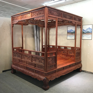 红木架子床刺猬紫檀明清古典宫廷中式老式雕花奢华花梨拔步双人床
