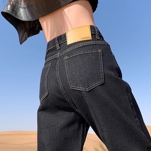 IDOLERA丹宁原色牛仔裤女夏季新款小个子高腰显瘦黑色直筒阔腿裤