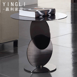 意式设计师沙发不锈钢边几轻奢角几创意现代极简高级艺术感小茶几