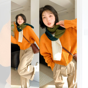 橘色短款针织开衫早春女装2024年新款外套毛衣慵懒风冬季韩系穿搭