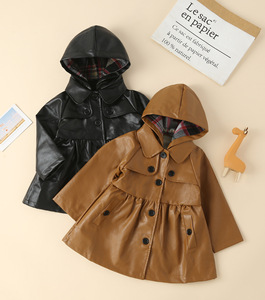 外贸跨境女童韩版秋冬季夹克儿童时髦休闲裙外套婴幼儿PU皮衣大衣