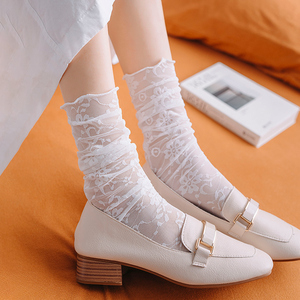 蕾丝花边袜子女夏季薄款网纱透明韩国镂空中简堆堆袜ins潮仙女袜