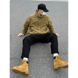 搭配黄马丁靴的裤子男秋冬休闲垂感西裤高级感修身小脚直筒风衣裤