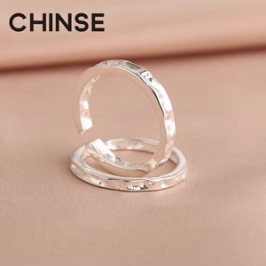 S925纯银古法手工锡纸纹理开口食指戒指开口闺蜜指环小众独特设计