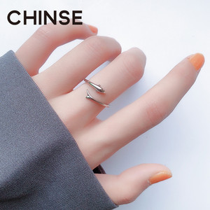 CHINSE海豚戒指纯银简约指环时尚个性冷淡风开口戒小众设计饰品女