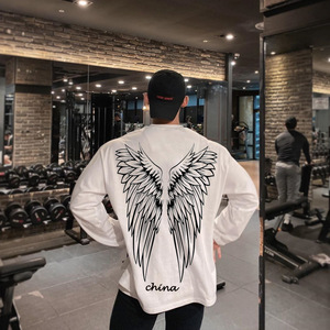 MAKN天使之翼印花长袖肌肉运动健身超火翅膀套头衫男港风潮牌卫衣
