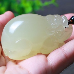 一元拍卖 捡漏天然新疆和田玉青白玉貔貅手把件 招财玉石手玩件