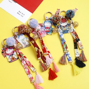 日本原单出口纱奈手工布艺刺绣花朵猫咪招财转运钥匙扣包包挂件