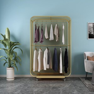 北欧铁艺网格服装店展示架轻奢双层挂衣柜卧室少女落地衣橱