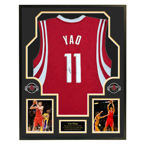 姚明亲笔签名球衣 yao火箭红色11号 裱框 带证书_阿里巴巴找货神器