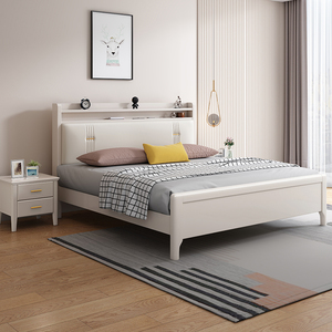 北欧实木床带usb夜光灯现代简约1.35米抽屉箱体气压储物落地童床