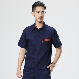 纯棉夏季薄款短袖工作服套装男女工厂车间工人单件上衣劳保服定制