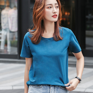 000人付款天猫短袖t恤女2020年新款夏裝韩版半袖中长t学生宽松雾蓝色