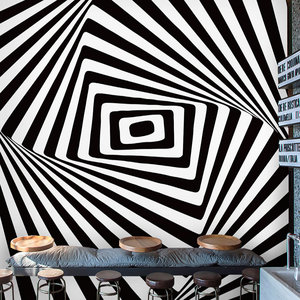 欧式黑白斑马条纹壁纸沙发背景墙ktv包厢酒店3d错觉空间壁画墙纸