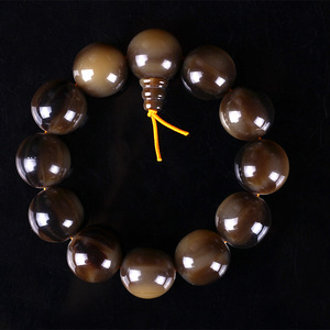 琥珀色牛骨手链水牛角手工抛光佛珠手串黑牛角圆珠款