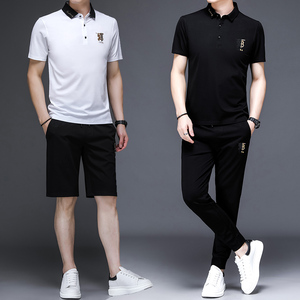 冰丝运动套装男士夏季休闲短袖短裤搭配一套时尚帅气中青年两件套