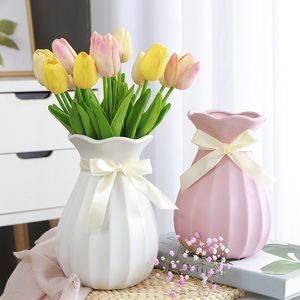 网红新款波浪口陶瓷花瓶仿真花郁金香插花器皿满天星干花装饰花盆