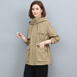 连帽风衣短款女