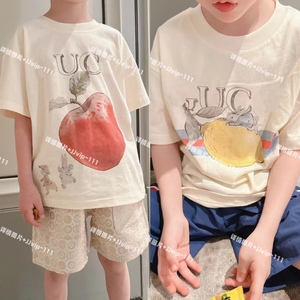 24夏季新款潮牌童装水果兔子图案纯棉儿童短袖T恤男女童休闲T打底