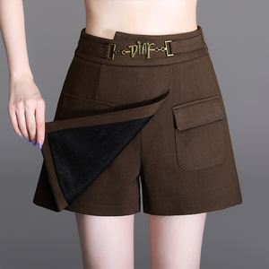 毛呢短裙裤女秋冬2021新款宽松前裙后裤呢子松紧职业显瘦休闲裤裙