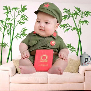 儿童摄影服影楼军绿色新款八路小红军衣服宝宝1一2周岁小男孩军装