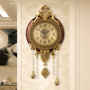 实木美式挂钟轻奢家用欧式钟表客厅时钟挂墙丽声豪华餐厅复古挂表