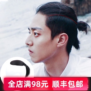 背头马尾男士假发帅气韩版武士头顶补发片前额隐形无痕真发假发男