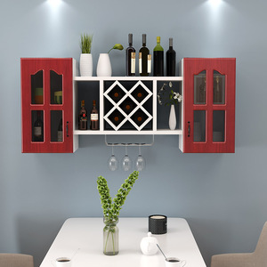 时尚酒吧创意网格小型中式套色墙体酒柜多层玻璃门吊柜壁柜镂空