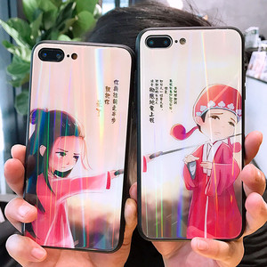 抖音同款紫霞仙子苹果x手机壳iphone7plus/8plus至尊宝6s镭射玻璃壳7p