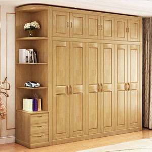 现代中式实木衣柜三四五六门橡木衣柜原木对开门简约转角木质衣橱