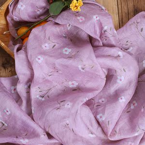 木棉●淡紫苎麻数码印花布料 碎花淑女服装面料 手工田园风裙子布