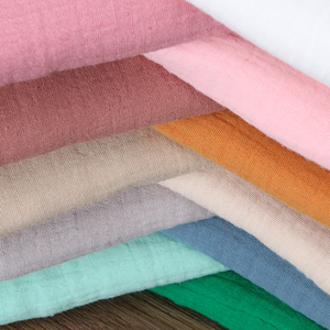 双层棉纱棉麻布料睡衣居家服面料纯棉春秋褶皱秋季布匹