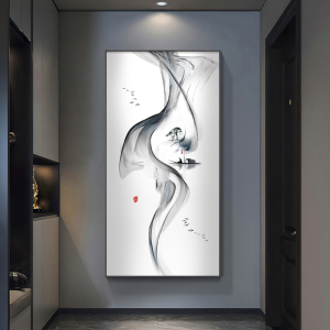 入户玄关装饰画新中式进门走廊过道竖版挂画茶室抽象水墨禅意壁画