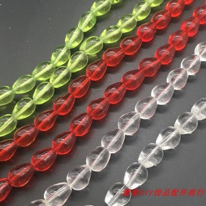 8*10mm直孔光面水滴形水晶珠 光滑白绿红色透明玻璃珠diy饰品配件